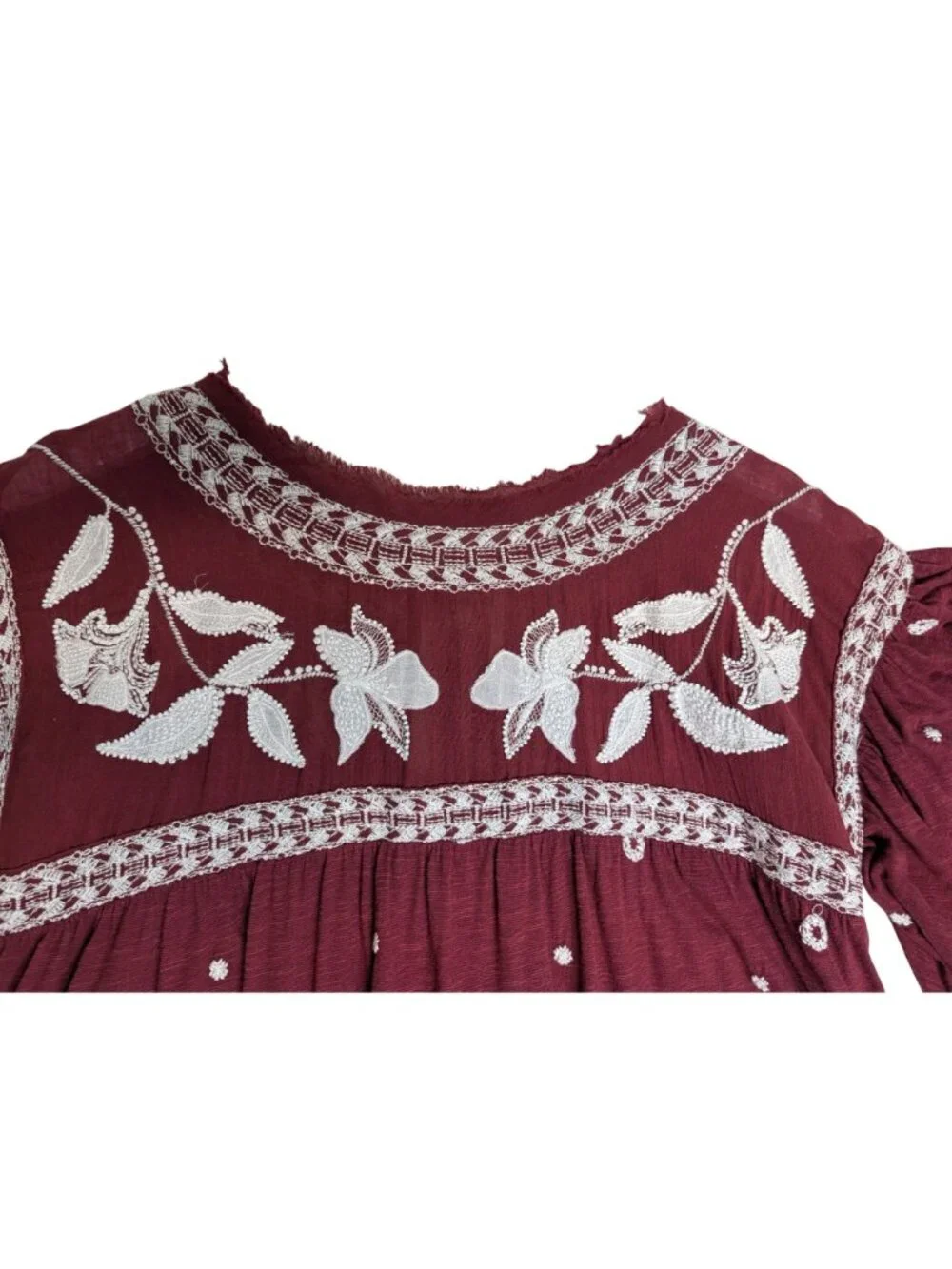 Free People Edie Boho Embroidered Top Tunic Raisin Combo XS